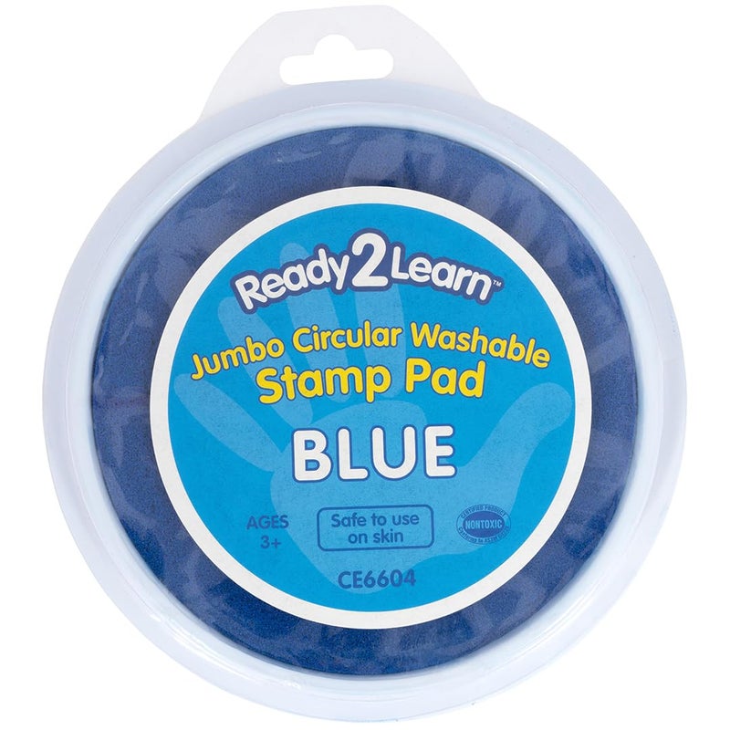 READY 2 LEARN Jumbo Circular Washable Stamp Pad - Blue - 5.75" dia. - Non-Toxic - Fade Resistant - Ideal Size for Handprints and Footprints - Image 1